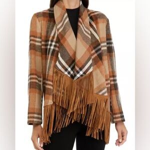 Cupio Plaid Fringe Sweater - Brown and Tan